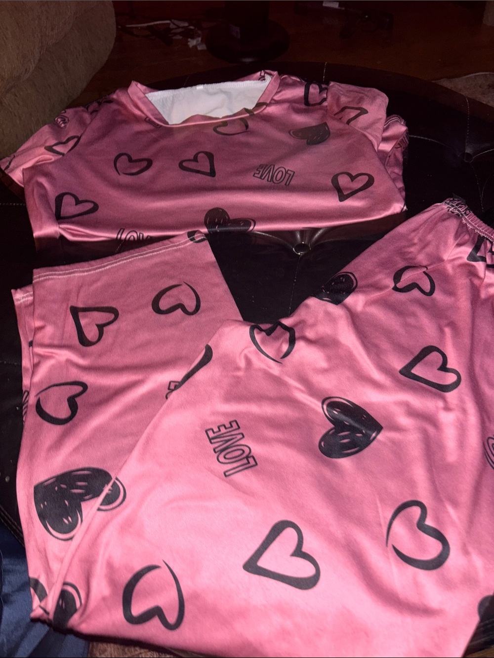 SHEIN Pink Heart Print Pajama Set